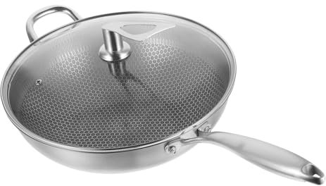 Alipis Poêle à Frire Nid Abeille Avec Couvercle Acier Inoxydable Poêle à Frire Antiadhésive Ustensile De Cuisine Domestique