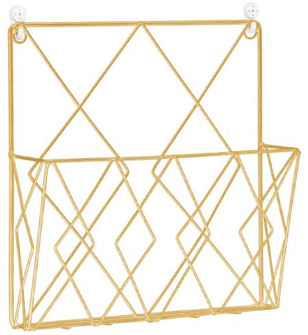 Porte-revues de salle de bain, en fil de fer doré, support mural, organiseur de magazines pour la maison, l'école, le dortoir, les journaux, les livres et les documents