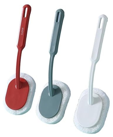 Reinigungsbürste mit langem Griff und Schwammkopf für Badezimmer, Küche, Fliesen, langlebige Scheuerbürste für Badewanne, Böden, Wände, 3 Stück