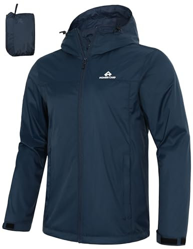 Pioneer Camp Veste Imperméable Homme Coupe-Vent - Veste de Pluie Homme Respirante avec Capuche - Imperméable Windproof Outdoor pour Randonnée, Camping, Vélo; Marine; L