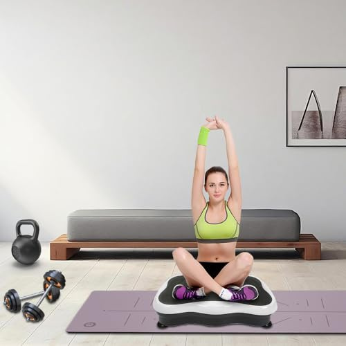 Vibrationsplattform mit Ultra Leisemotor Trainingsgerät Größe 53x35x12cm, bis 120kg, mit Fernbedienung, Trainingsbänder - Schwarz und Weiß