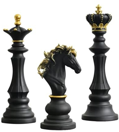 Uxsjakjsd Chess Statue Decor Set Queen Knight Kingly Chess Piece Decor Sculpture Ornament for House for Home Office Arrangement Gift Black