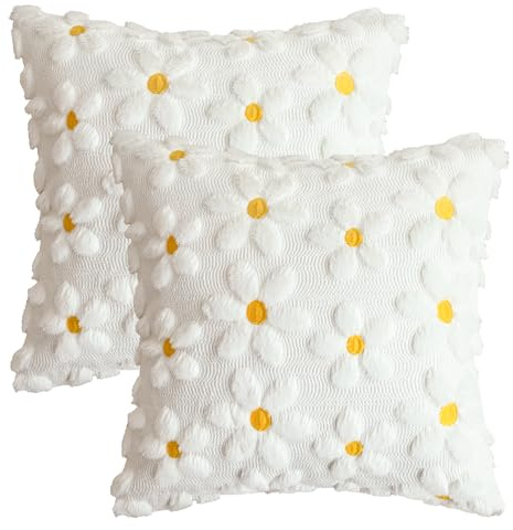 Artoid Mode Cremeweiß Gänseblümchen Künstliche Pelz Jacquard Kissenbezüge 2er Set, 40x40 cm Frühling Plüsch Samt Sofakissen Zierkissenbezug Deko