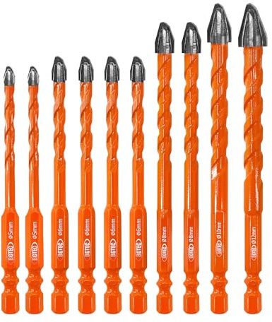 BGTEC Fliesenbohrer Set - 10 Stück 5MM*2+6MM*4+8MM*2+10MM+12MM Glasbohrer Steinbohrer Bohrer Set mit Sechskantschaft für Holz, Kunststoff, Ziegel, Fliesen, Glas, Beton, Marmor