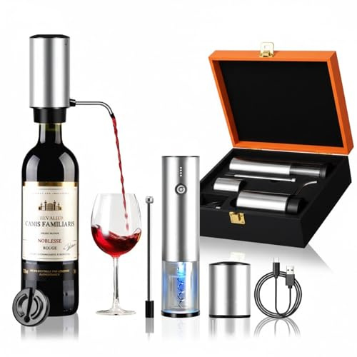 Bsteciar Cavatappi Elettrico per Vino 4 in 1 Set Regalo, Apribottiglie Elettrico Ricaricabile Automatico con Aeratore Vino Elettrico, Tappo Sottovuoto e Tagliacapsule - Regalo per Amanti del Vino