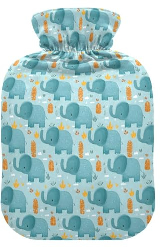 Hot Water Bottle, 1L Small Hot Water Bag with Soft Plush Warmer Cover Elephant, Leak Proof Screw Plug Best for Winter Sports Outdoors Back Neck and Leg Cold Muscle Pain and Cramps