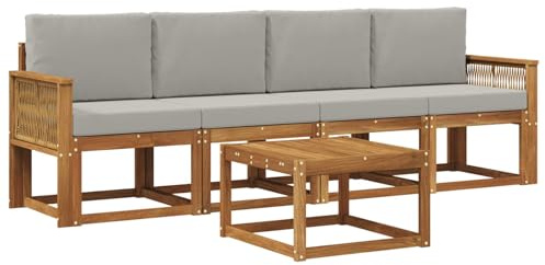 vidaXL Outdoor-Sofagarnitur 5 pcs Natürlich und Hellgrau Polyester, Garten, modernes Outdoor-Sofa, gemütliche Lounge-Sitzgruppe für Terrasse