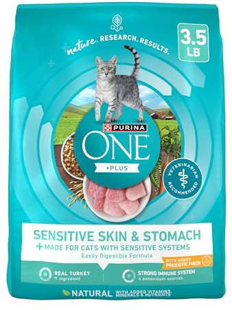 Purina ONE Sensitive Stomach, Sensitive Skin, Natural Dry Cat Food, +Plus Sensitive Skin and Stomach Formula - 3.5 Lb. Bag