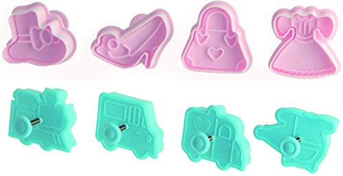 ZENKER Set Cortadores Galletas con Sello y Expulsor 5,5x5x6cm, cortador de galletas (color: azul o rosa), cantidad: 4