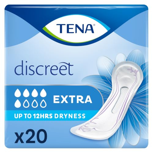 TENA Discreet Incontinence Pads, Extra (20 Count) | For Women Experiencing Medium Bladder Weakness, Triple Protection Against Leaks, Odour & Moisture, Long-Lasting Dryness