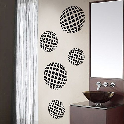 IDEAVINILO Vinilo Decorativo de Cinco esferas Op-Art. Color Negro. Medidas: 115x45cm