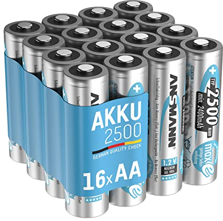 ANSMANN Piles rechargeables HR6 NiMH 2500 mAh 1,2 V (lot de 16) – Piles rechargeables Mignon AA à faible autodécharge – Accumulateurs pour appareils énergivores (radio-réveils, lampes torches, etc.)