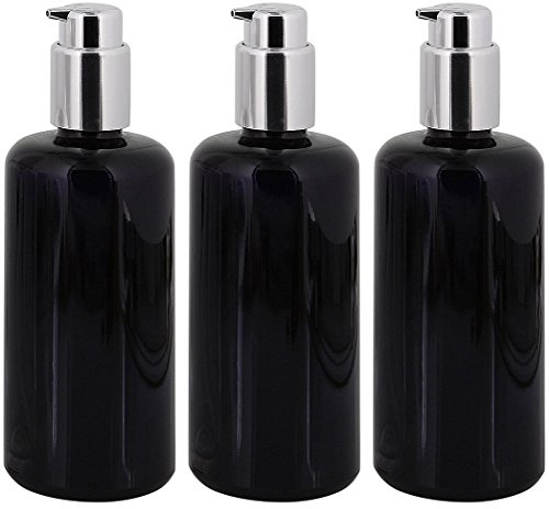 Violettglas Mironglas Gel-Spender Flasche Silber Lotionspender Kosmetex Glas-Flasche, Miron Flakon, leer, 3× 200 ml Violettglas
