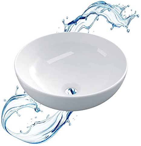 Starbath Plus - Lavabo en céramique - rond blanc - robinet non perçant - dimensions 40 x 40 x 15 cm - idéal pour les plans de travail dans les salles de bains et les toilettes