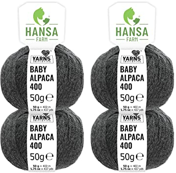 HANSA-FARM | 100% Baby Alpakawolle in 50+ Farben (kratzfrei) - 200g Set (4 x 50g) - weiche Alpaka Wolle zum Stricken & Häkeln in 6 Garnstärken by Hansa-Farm - Anthrazit (Schwarz-Grau)