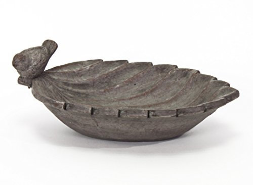 Unbekannt Vogeltränke Blatt Keramik mit Dekovogel (V37954) Vogelbad Gartendeko