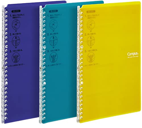 Kokuyo Campus Easy-Carry Slim Binder Smart-Ring B5 26-Ring Set of 3 (Vivid Yellow, Turquoise & Purple, B5)