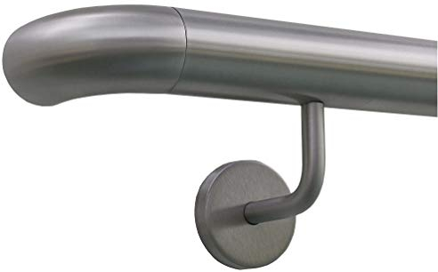 TIBU Handlauf Edelstahl 33,7 mm Geländer 0,3m - 6m, Länge 100 cm, Ende Bogen zur Wand und gewinkelte Halter
