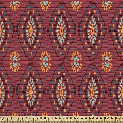 ABAKUHAUS Ethnisch Gewebe als Meterware, Tribal Ikat Geometrisches Motiv, Dicht Gewebter Stoff zum Nähen Polster Wohnaccessoires, 3M (148x300cm), Dunkelrosa