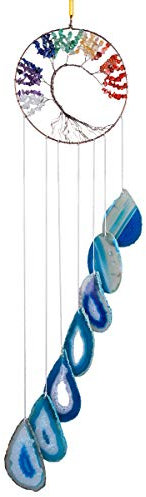 Nupuyai Baum-des-Lebens-Windspiel, Achatscheiben, 7 Chakra-Steine, Heilkristall, hängendes Ornament, Zuhause, Fenster, Wandkunst, Dekoration, Blau