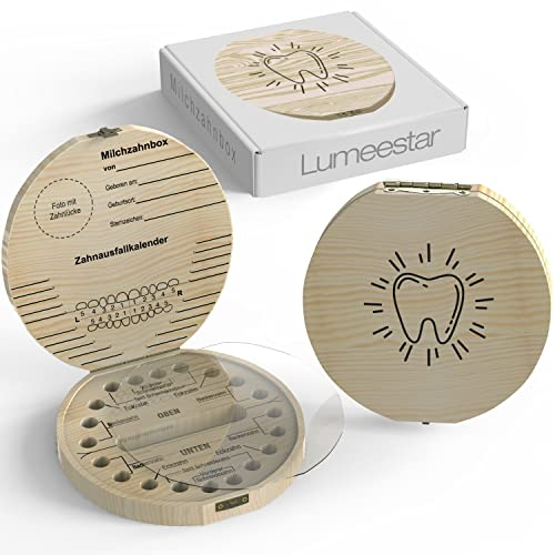 LumeeStar® Zahndose Milchzähne mit Namen zum Aufstellen | Zahnbox für Milchzähne Junge & Mädchen mit Display Funktion | Erinnerungsbox Baby Geschenke zur Geburt | Holz
