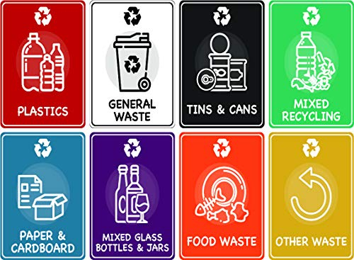 K Smart Sign | 100mm x 150mm | A6 | Mixed Set of Recycling Bin Signs/Stickers Pack - Self Adhesive Vinyl - Pack