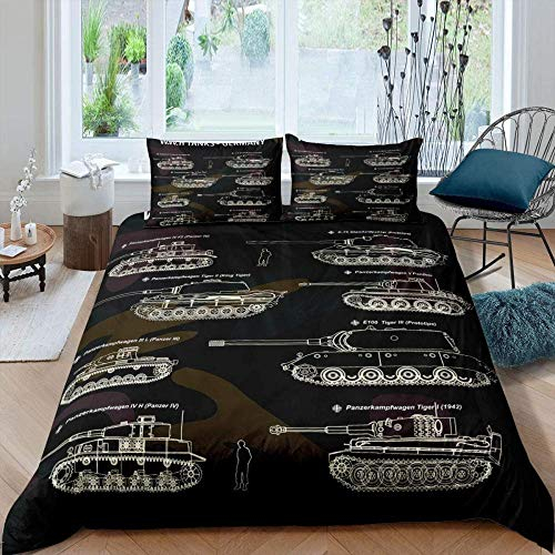 BYSQX Bettwäsche-Set 3 Teilig 135X200 cm Mit Reißverschluss Bett-Bezug, 80X80 cm Kissen-Bezug Bett-Garnitur - Militär Wild Krieg Panzer (1 STK.135 X 200 cm + 2 STK. 80 X 80 cm)