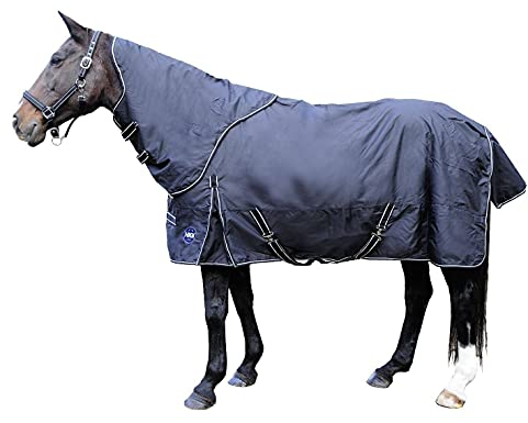HKM 10391 Outdoordecke, abnehmbares Halsteil, 200g Füllung, Pferdedecke, Schwarz, 125