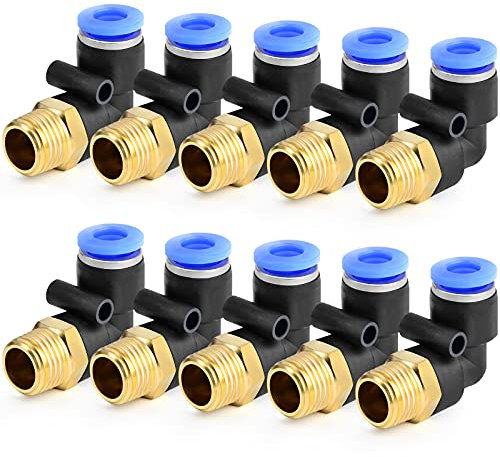 ERGAOBOY 10 Pcs 4mm Tube OD x 1/8 BSP Mâle Coude Push To Connect Pneumatique Raccords (PL4-01)
