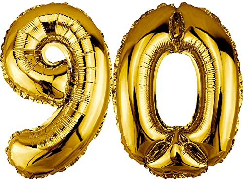 DekoRex Folienballon Gold 82cm Geburtstag Jubiläum Hochzeit Deko (Zahl 90)
