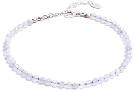 BERGERLIN Chalcedon Fußkette weiss - facettiertes, weisses Fußkettchen - Silber - XS-S