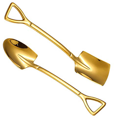 Löffel 2-teiliger Edelstahl-Spaten-Löffel-Dessert-Löffel Eis-Löffel Wassermelone-Löffel-Marmelade Löffel Eistee-Kaffee-Rührlöffel Tafellöffel (Color : Gold, Size : Two kinds)