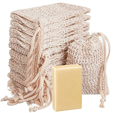 15 Stück Seifensäckchen, TACYKIBD Sisal Seifenbeutel Bio Natur Seifenreste Plastikfreie Seifennetz Seifensack Seifentasche Naturprodukt Beige für Körper-Peeling Aufschäumen Trocknen der Seife