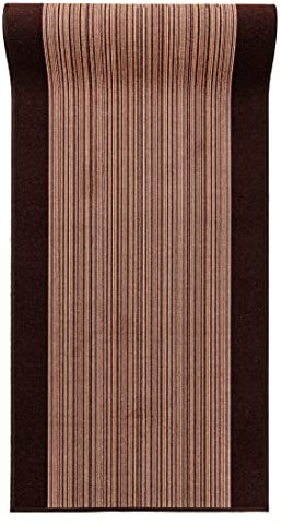 Mazovia rutschfest Teppich Läufer Flur - Modern Streifen Muster Teppichläufer - Kurzflor Flurläufer für Vorzimmer, Schlafzimmer, Küche - ÖKO-TEX Zertifiziert - Meterware Braun - 67 x 775 cm