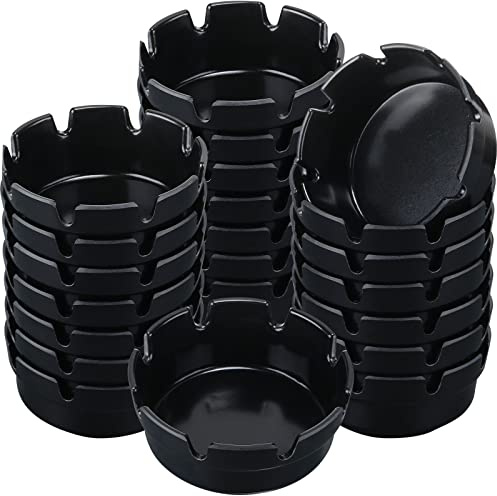 Reginary 24 Pcs 4 Round Ashtrays Bulk Gear Edge for Patio Home,Black