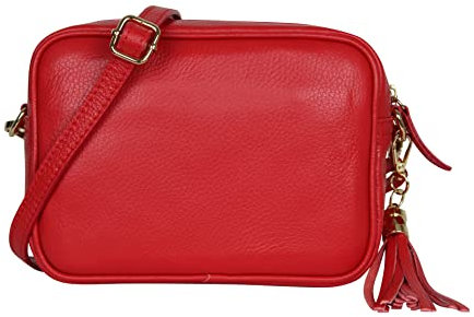 AMBRA Moda GLX8 - Damen Handtasche Umhängetasche Schultertasche Handytasche aus genarbtem Rindsleder (Rot)