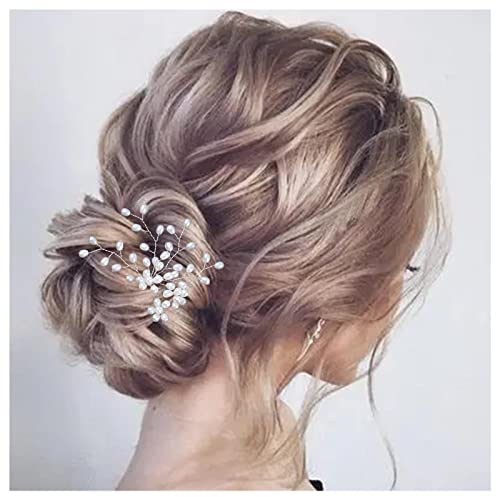 Allereya Perle Hochzeit Haarnadeln Haarspange Perle Blume Haarnadeln Haarspange Silber Perle Braut Kopfschmuck Dekorative Kopfspange Kopfbedeckung Braut Haarschmuck für Frauen und Mädchen (Silber)