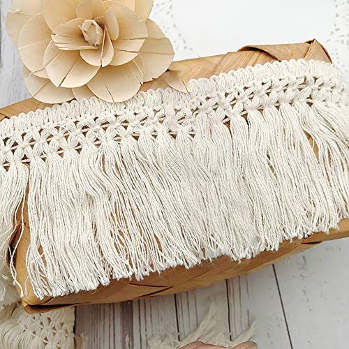 5 yardas 8 cm de ancho beige algodón borla cinta de encaje ribete de flecos para coser borla recortar accesorios de costura para manualidades, disfraces, ropa, mantel, decoración de boda