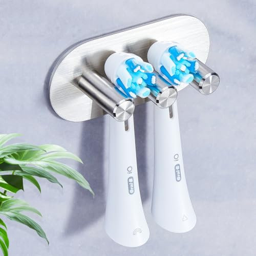 YAYINLI Toothbrush Holder, Electric Toothbrush Holder Wall Mounted, Anti-Rust Metal Toothbrush Head Holders for Bathroom, Self Adhesive Non Screw Tooth Brush Holder Organiser (Silver, Small)