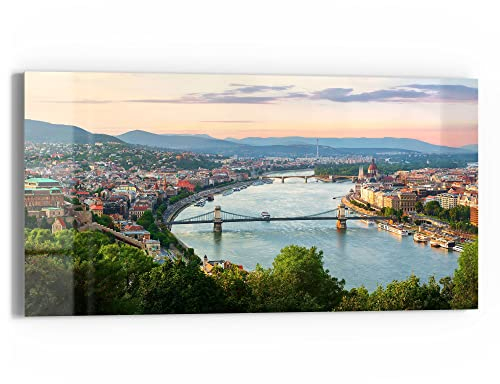 DEQORI Glasbild Echtglas | Motiv Blick über Budapest | horizontal einteilig 60x30 cm | schöne Dekoration | Wandbild für Wohnzimmer, Schlafzimmer, Flur & Küche | moderne Wanddeko