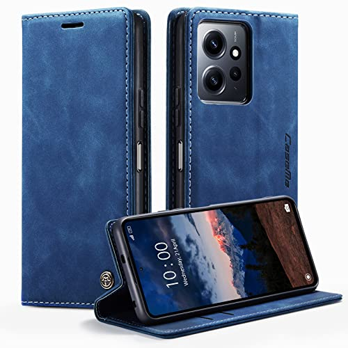 KZB Handyhülle für Xiaomi Redmi Note 12 4G Hülle Premium Lederhülle Klappbar Flip Case Tasche Magnet Kartenfach Standfunktion Schutzhülle für Xiaomi Redmi Note 12 4G - Blau