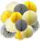 12 Stück Seidenpapier Pompoms und Wabenbälle Dekorpapier Kit für Geburtstag Hochzeit Baby Dusche Parteien Hauptdekorationen,Pompons deko,konfetti wabenbälle deko,Gelb Grau