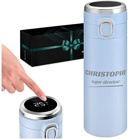 Maverton Mug Isotherme à personnaliser pour homme - 0,4l Bouteille isotherme avec Afficheur de température LED - Thermos à emporter gravé - pour papa - ami - anniversaire - directeur