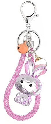 ZDHC Niedlicher Kaninchen-Schlüsselanhänger Kawaii-Puppe Cartoon Hase Schlüsselanhänger Bling Kristall Tier Geldbörse Dekoration für Frauen Teenager Mädchen Charm, violett, One size