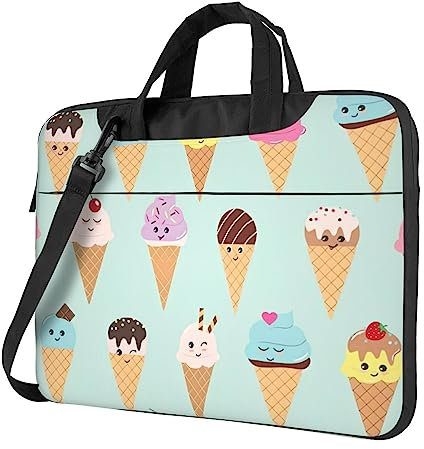 DEHIWI Eistüten Laptop Umhängetasche Wasserdicht Tragbare Laptop Aktentasche Messenger Bag Fall Sleeve Mit Griff Strap, Schwarz , 14 inch