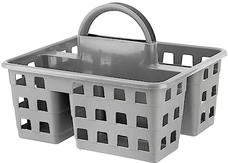 HOMESHOPA Utility Plastic Shower Caddy Basket Organiser with 3 Compartment & Handle, Portable Kitchen Cleaning Supply Handy Storage Tidy Tote Tray Carry Bucket for Bathroom, Kitchen, Dorm Room (Grey)