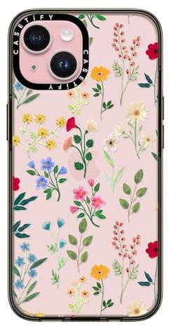CASETiFY Compact Case for iPhone 15 [2X Military Grade Drop Tested / 4ft Drop Protection] - Spring Botanicals 2 - Clear Black
