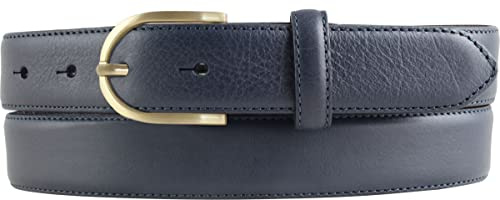 BELTINGER Hochwertiger Damengürtel aus Vollrindleder mit goldener Gürtelschließe 3,0 cm | Bombierter Ledergürtel Damen 30mm | Damen-Gürtel made in Italy | Marine 125cm