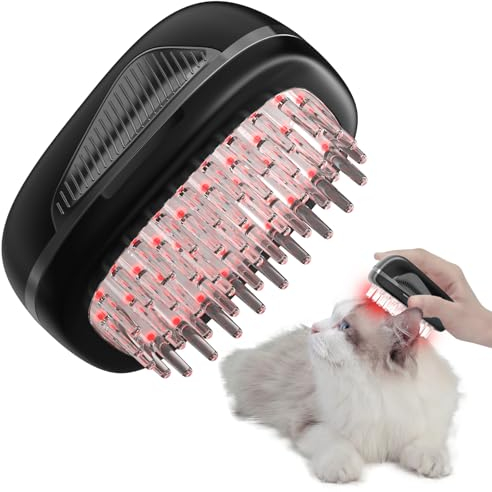 PUPCA Kalte Laser Therapie Bürste für Hunde Katzen Haarwuchs,Rotlicht Therapie Massagegerät Haustier Bürste Lindert Muskel,Gelenkschmerzen,Reduziert Entzündungen,Schmerzlose Hautpflege (Schwarz)