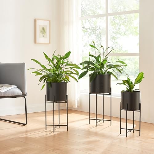 [en.casa] Pflanzenständer Orsa 3er Set Blumentopfständer Blumentofphalter Pflanzenregal in 3 Größen Blumenständer Blumenhocker Metall Schwarz